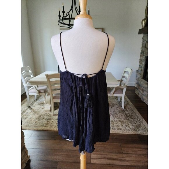 Amuse Society Beaded Tassel Tank Mini Dress boho Black‎ Babydoll - Picture 5 of 6